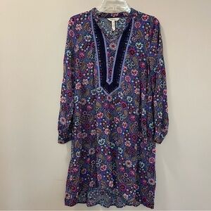 MATILDA JANE Thoughts & Dreams Purple Floral Crochet Trim Tunic Dress Size M